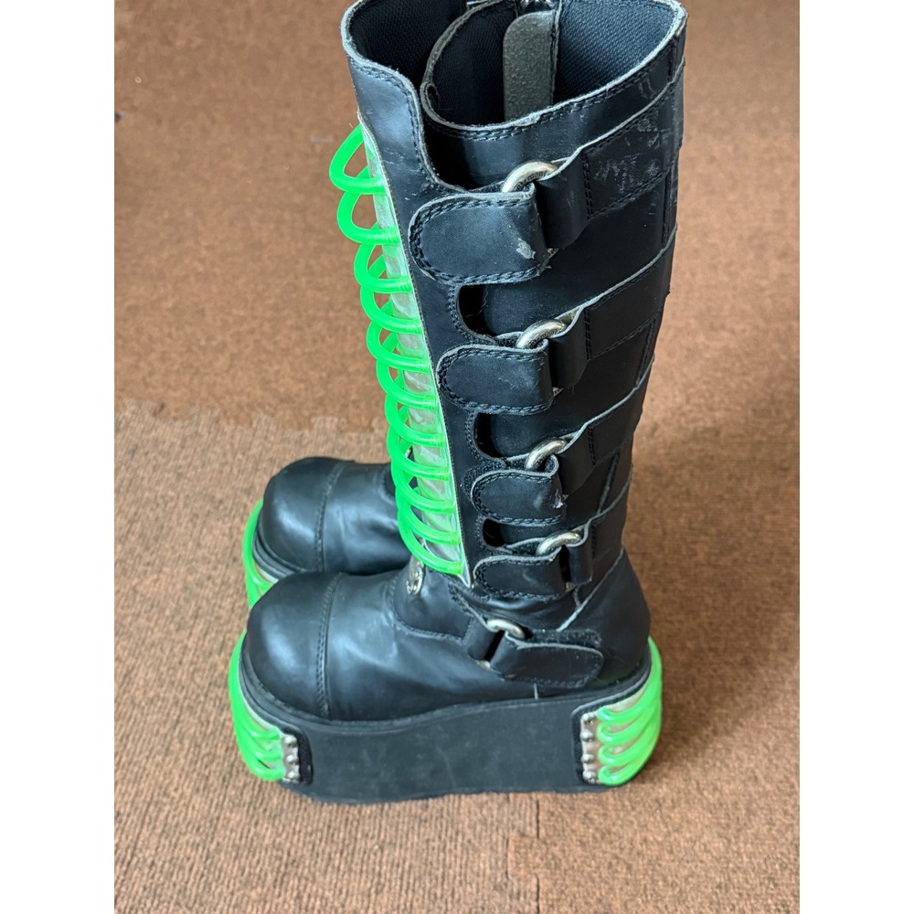 Demonia Pleaser Techno-850UV Boots Black Neon Green Cyber Goth Platform Womens 7 - Picture 4 of 16